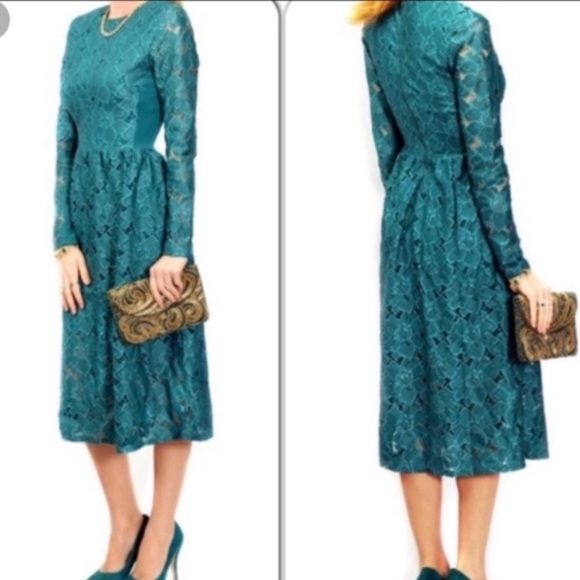 NEW H&M Peach Lace Long Sleeve Midi Dress S - Picture 14 of 14